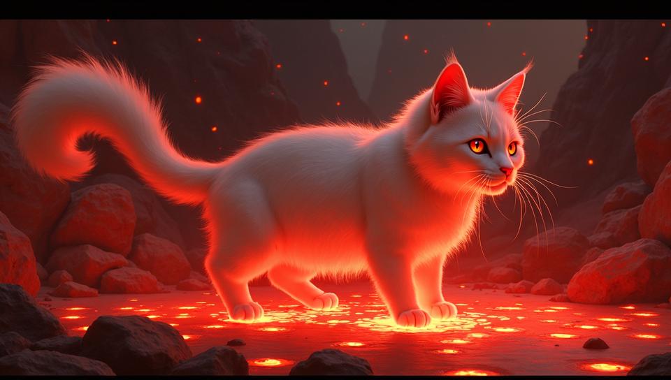 manga art by Krenz Cushart , character art, Appealing Japanese Bobtail Cat, lava pit