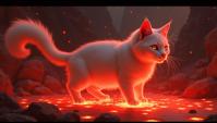 manga art by Krenz Cushart , character art, Appealing Japanese Bobtail Cat, lava pit