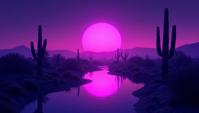 Raw digital photo, landscape of a Realistic Neon Skyline and Malian Desert oasis, pond, Fall