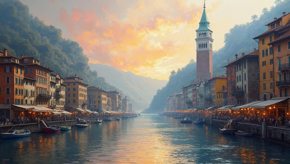 streetscape art by Jan Urschel, cityscape art, Oil painting, Spiritual Evocative Italian Lance