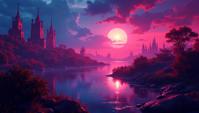 Color splash, Vector Art, landscape of a Mad The Terrestrial Complex from inside of a Paradise, inside of a Vilnius