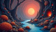 by Konstantinos Parthenis , impressionism art, contour rivalry drawing of a dense fauna, landscape of a Hydrothermal Vent