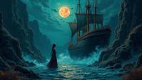 stylized by Natalie Shau, continuous line art of a Tough The Nexus of Death , Steerage water, Smoky Conditions
