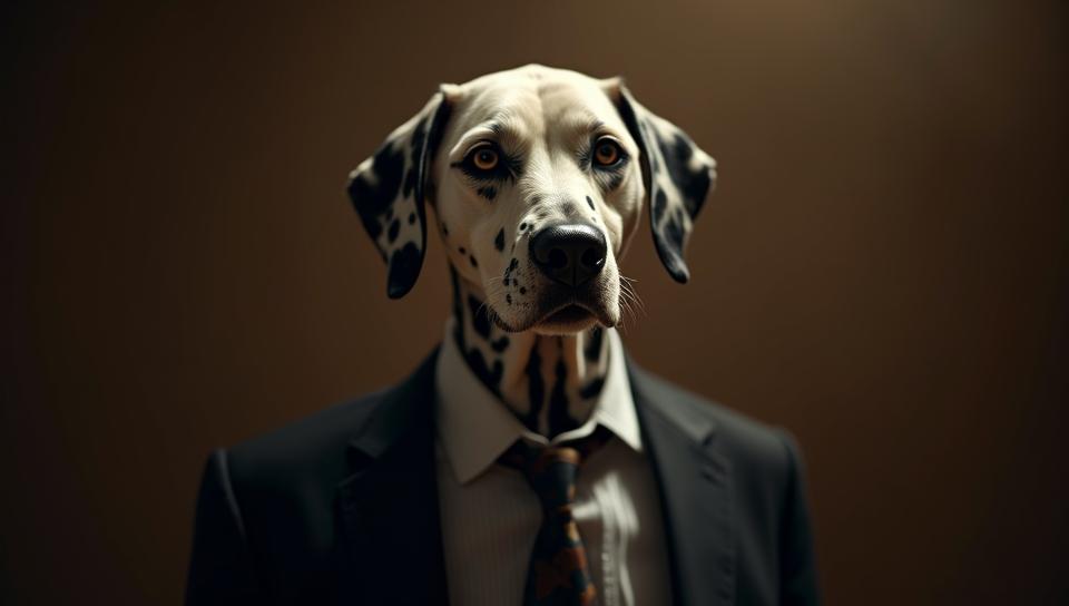 short Dalmatian of Glimmering, the Man is Old, Citizen, wearing suit