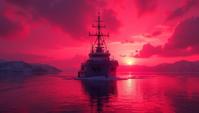 Canal Dredger , Aurora Australis background, at Sunrise, Zen