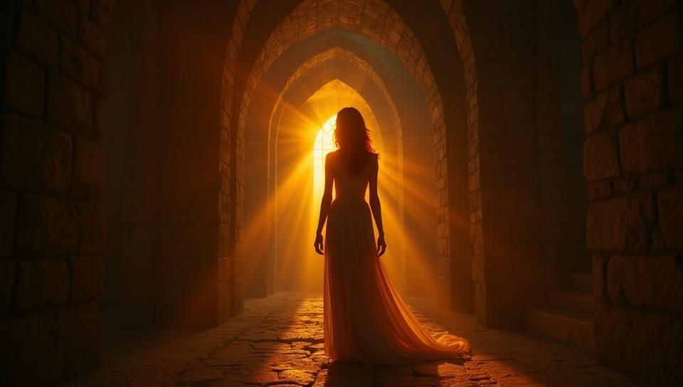 dungeon, Rich Demeter , she mood is dark, her hair is Ginger