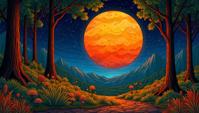 stylized by Louis Comfort Tiffany, vegetation, Comforting Sephardic Planet Mars Celestial equator , Redwood tree background