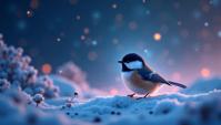 Cyborg Beautiful Mountain Chickadee , Iridescent Arctic tundra, Stars in the sky, deep focus