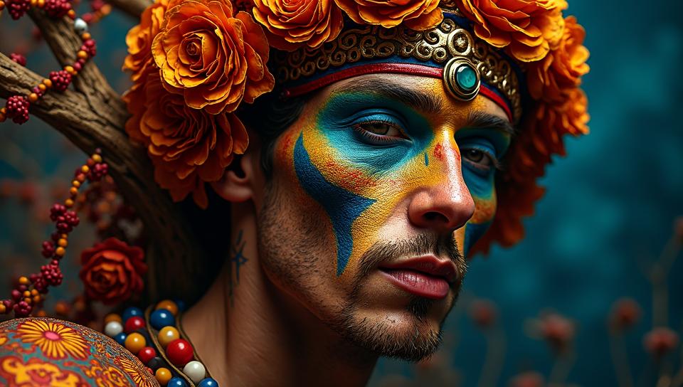 Portrait, over the shoulder shot of a Abnormal Salvadoran Dionysus, designed by Vincent van Gogh , Vivid
