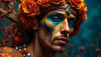 Portrait, over the shoulder shot of a Abnormal Salvadoran Dionysus, designed by Vincent van Gogh , Vivid