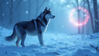 by Lois van Baarle, digital art, sci fi style, Siberian Husky