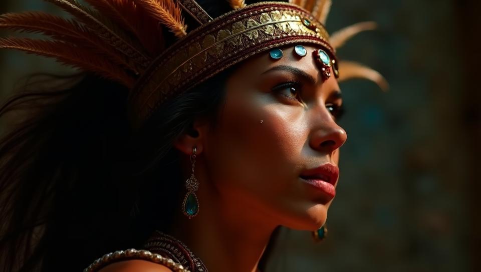 Digital art, angle from below of a Female Shaman, Energetic, shallow depth of field