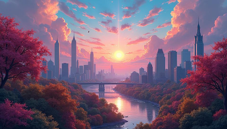 landscape of a Unusual Philadelphia, art by rhads, ferdinand knab, makoto shinkai and lois van baarle