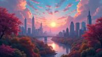 landscape of a Unusual Philadelphia, art by rhads, ferdinand knab, makoto shinkai and lois van baarle