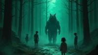 by Junji Ito and Wes Anderson, Digital painting, Turquoise and Brown The Story of Chaos , Hazy conditions