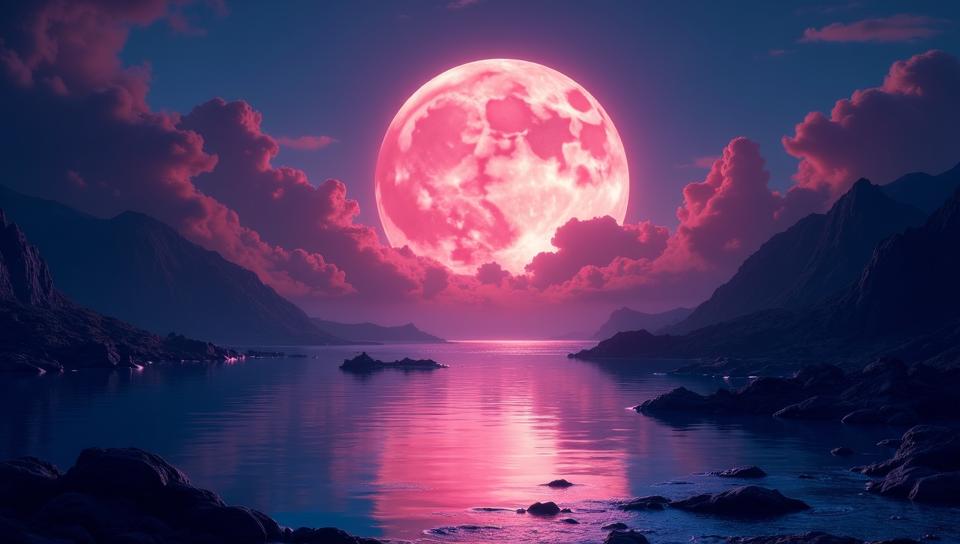 landscape of a Warm Moonlight Lagoon, background, Sci Fi, Feralcore