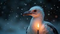 stylized by Amandine van Ray, Dod Procter and Ron Miller, On pale black paper, close up of a Foul Audouin s Gull Black Vulture