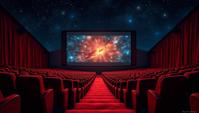 luminism art by PJ Crook, Movie theater , it is detailed with Platinum patterns, Stars in the sky