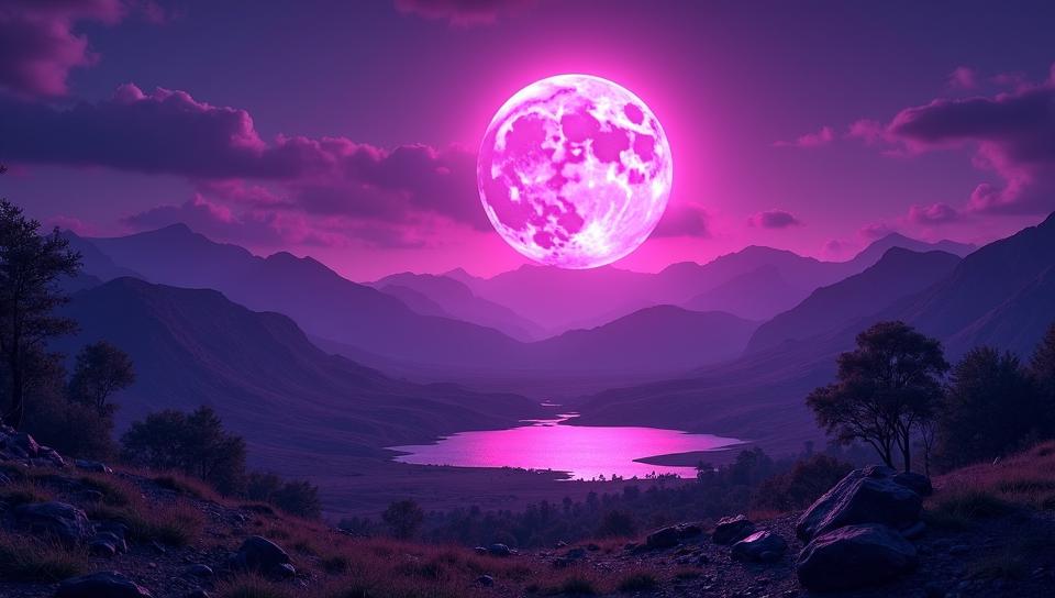 deep purple Persian Lunar crater , the Lunar crater is very Wonder, Fantastical Summer Camp in background, nature