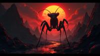 surrealism art by Tang Yau Hoong and Tanya Shatseva, Digital art, dense indoors, Praying Mantis
