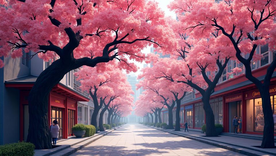 designed by Tang Yau Hoong, city street, masterpiece, Magnolia tree Daisies