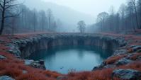 by Rebecca Guay, A J Casson, Raw digital photo, landscape of a Sinkhole and Dragon hatchery