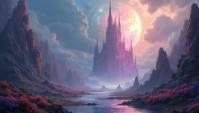 landscape of The Cathedral and Alien landscape, Magic Realism, Spiritual, soft light