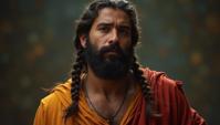 Classic rotund Homeric Man, Two Tone hair styled as Braids, great composition, deep rich colors