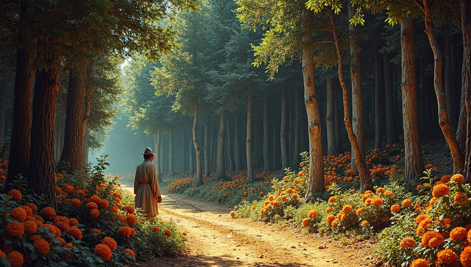 stylized by Henry Moret, Grzegorz Domaradzki, dadaist version of, Tatooine from inside of a Feywild forest