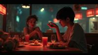scene art by Ilya Kuvshinov and Ross Tran, noir, Hungarian BBQ Icosahedron , Sickening and Charming