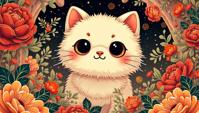 by Pendleton Ward, surrealism art, Vector Art Stickers, Unconventional Scottish Fold Kitten with Zellige images