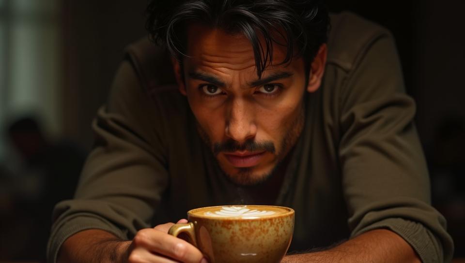 amateurish latte art of a Exhausted Khan Samuel Crist bal , Leaning forward, Scars, mm