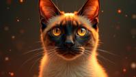 a Aubergine, Copper and Cream image of a Siamese Cat , epic scale, big eyed characters