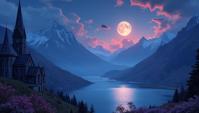 stylized by Magali Villeneuve and Tomasz Alen Kopera , fantasy art, Bastardcore, landscape of a Pure Thermokarst Lake and Christchurch Cathedral