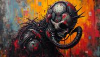 stylized by Rone, street art, Graceful Ritual knife, Terror