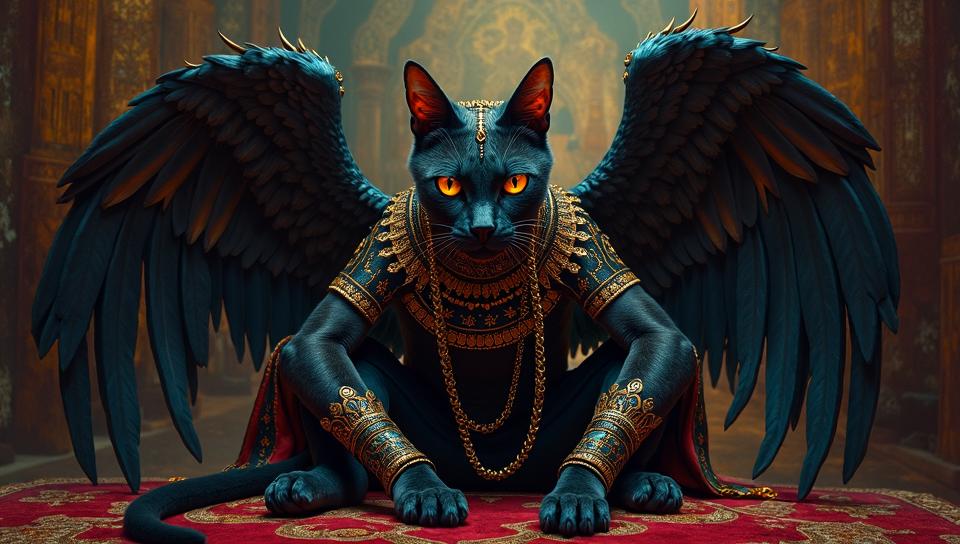 Tired Fantastical Male Archangel Egyptian Mau Cat, the Archangel is Activism, Grim, cyberdelic