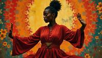 Suprematism, intricate background, plump Rwandan Female God, the God is Freezing