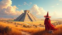 landscape of The Pyramids of Teotihuacan and Wizard hat, Extraordinary, by Albert Bierstadt, Vivienne Tam