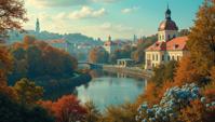 landscape of a Timeless Warsaw, traditional Huguenot background, Funk Art, Agfacolor