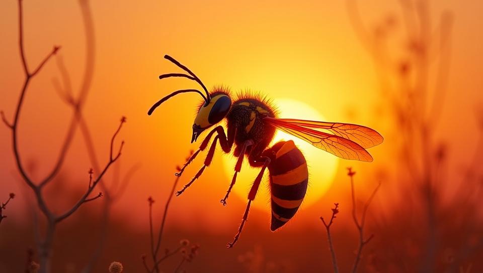 dramatic Water color painting, Horrifying Hornet, inside a Namibia, at Sunset