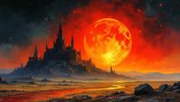 Photograph, landscape of a Burning Starlight Citadel, at Midday, stylized by Kitty Lange Kielland