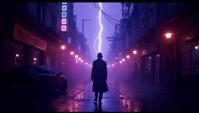 RAW photo, deep purple city street, Urban Magic staff , in a Videogame setting
