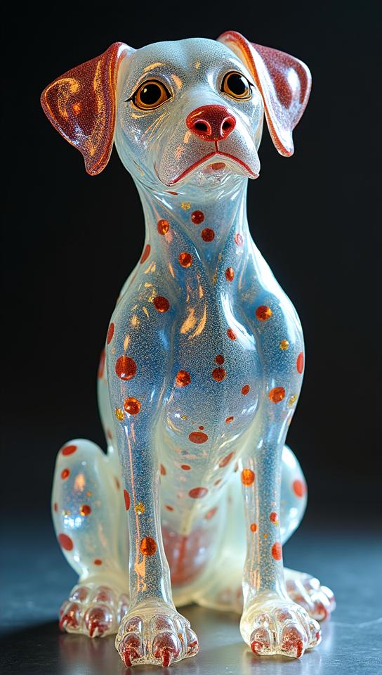 art by David Hettinger, Russell Dauterman and Tang Yau Hoong, A sculpture made of Carnival glass, Kawaii Lovely Dalmatian