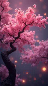 Concept art, space, Vintage Insensitive Luminous Cherry blossom tree , it is detailed with Geeky details