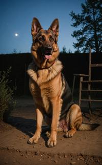 Photograph of a social documentary featuring a German Shepherd with a stage story set in Twilight