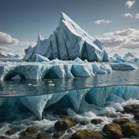 A photorealistic image showcasing an intricately detailed iceberg landscape with seaweed and a surrealistic aesthetic inspired by Beaton s art style, capturing the beauty of the moment through its complexity and elegance