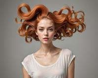 Digital art depicting a female fashion design, with an emphasis on the concept of flipped hair and the playful nature of the image