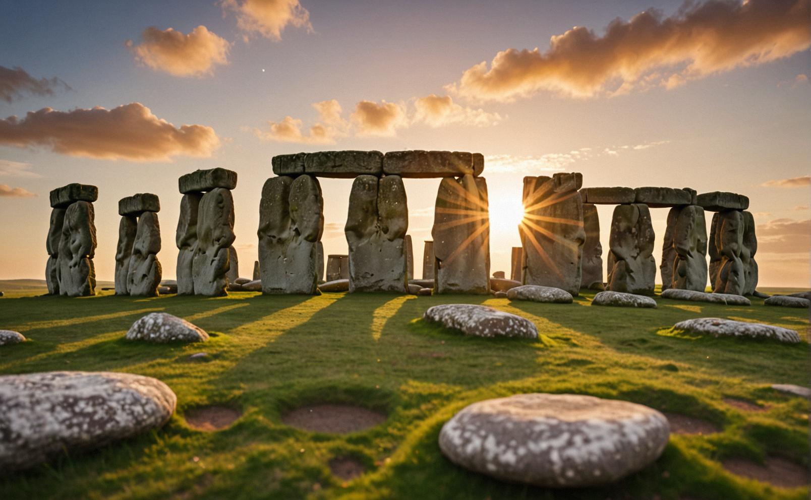 An image of the iconic stonehenge is featured in a bokeh photograph The scene features Jupiter s Great Red Spot, which seems to be dancing and swirling with marble stones The overall effect is one of joy and happiness, with intricate details that are both happy and sad The camera angle is also highly creative, as if it has been designed for the task at hand
