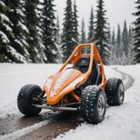 Photograph of a melting Speedroid Kart with snow on the ground in Mount Rainier It is intended for an art piece, and has a selective focus to make it look like an image from a game