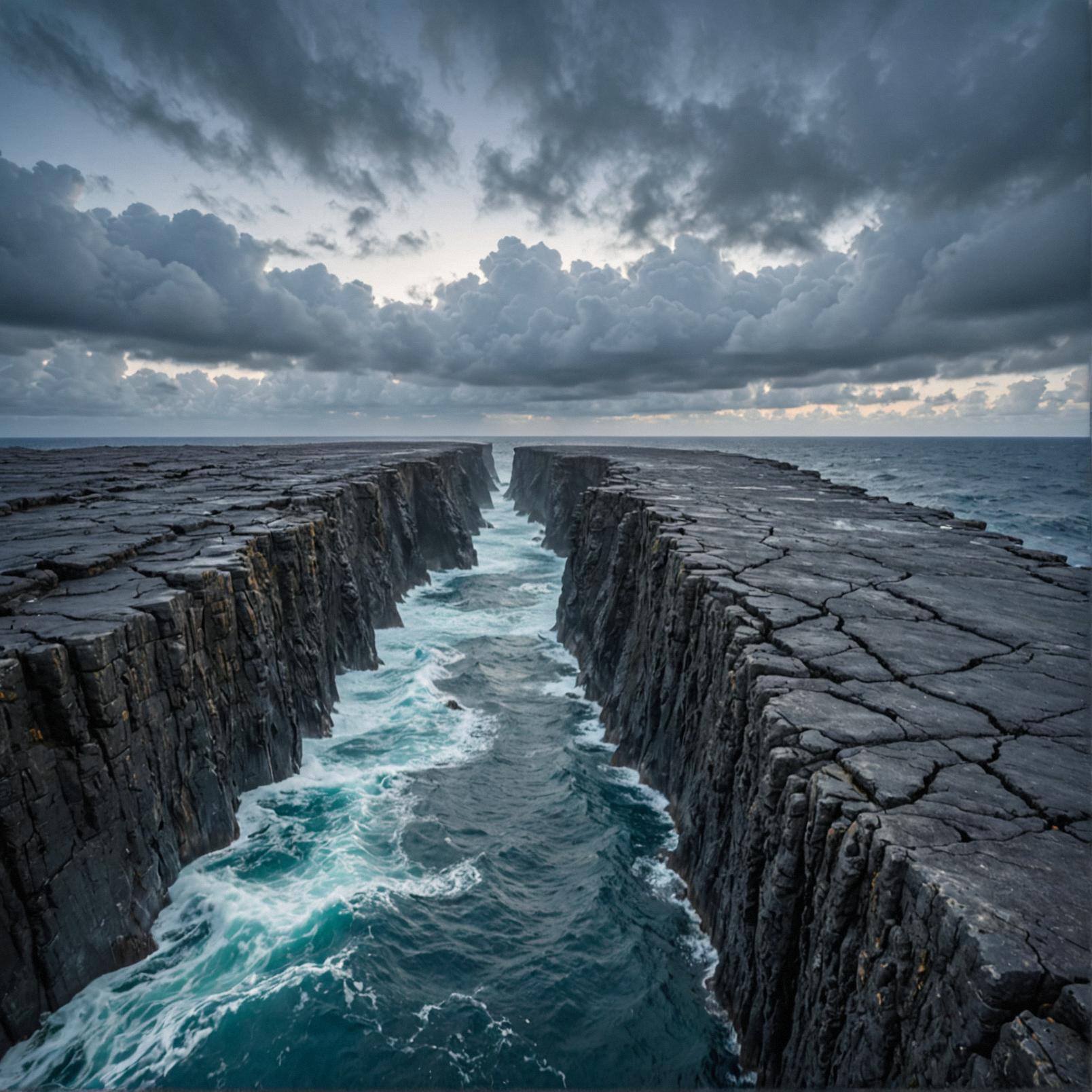 Photograph of a Mid Ocean Ridge, with a natural composition and a long exposure to create the impression of a pov from below